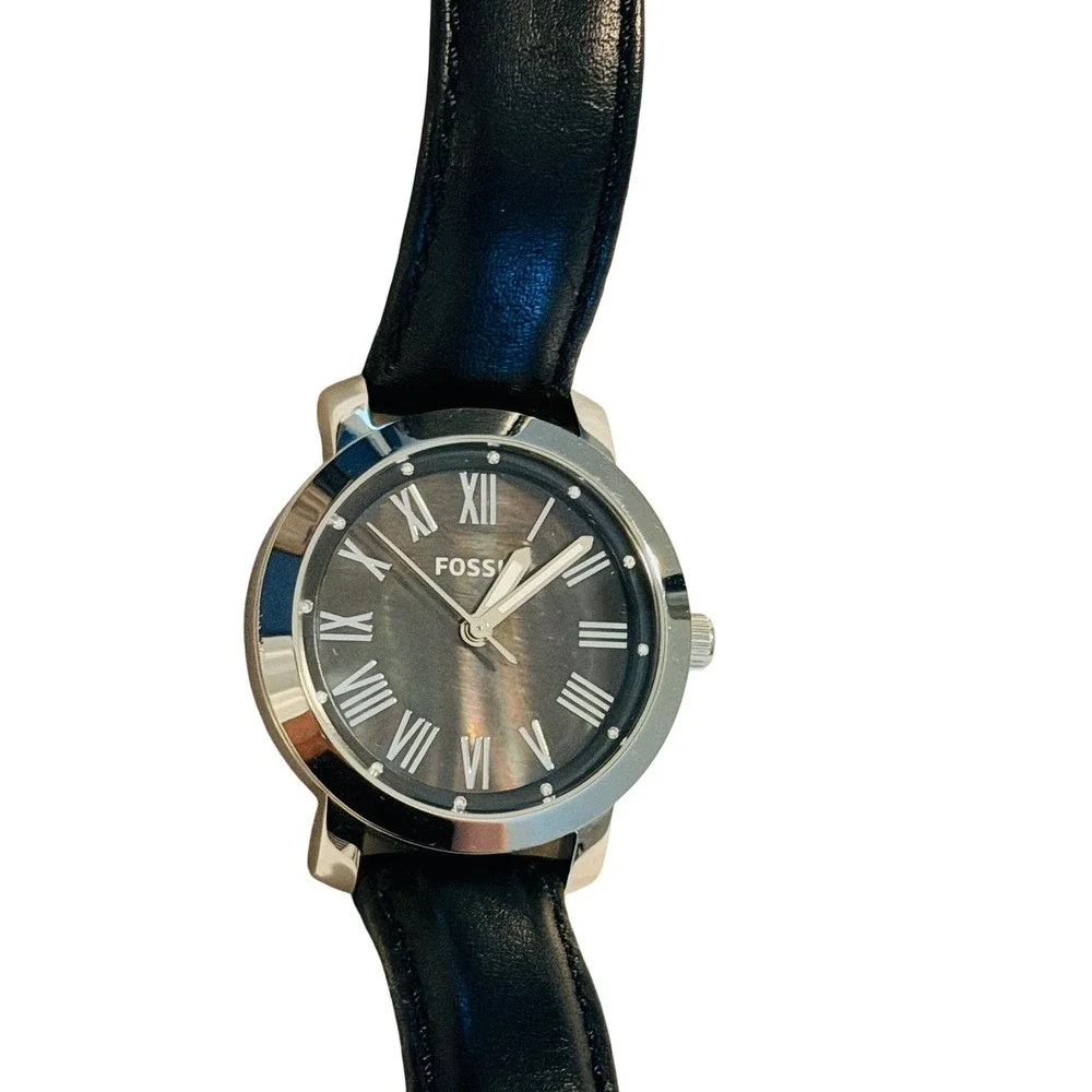 Fossil BQ1231 Fenmore Midsize Watch Grey Dial Roman Numerals Black Leather Strap
